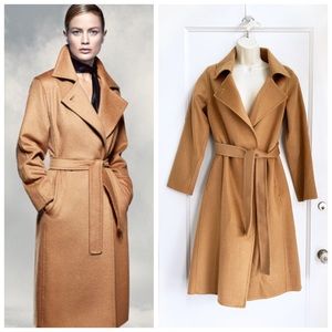 Double faced wool wrap coat in camel